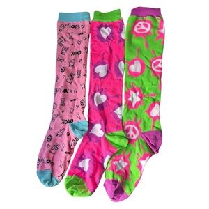 Little Miss Matched Girls Knee High Socks NWOT Pair of 3 Neon Colorful Funky